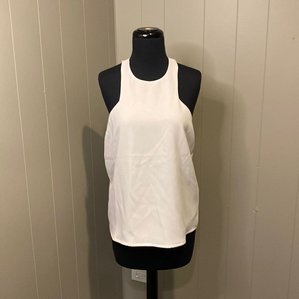 Tobi Small White Halter Top Tank Neck Button Sheer Lining 100% Polyester